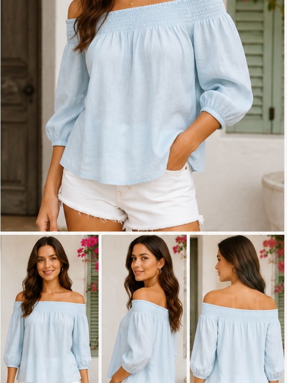 Vineyard Vines Smocked Off-the-Shoulder Top Light Blue Size S